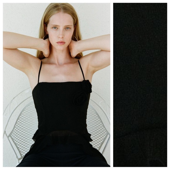 NWT. Zara Black Chiffon Raised Floral Top. Size L. - Picture 3 of 10